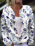 Vynora™ | Vintage Bird Floral Print Button Cardigan Sweater