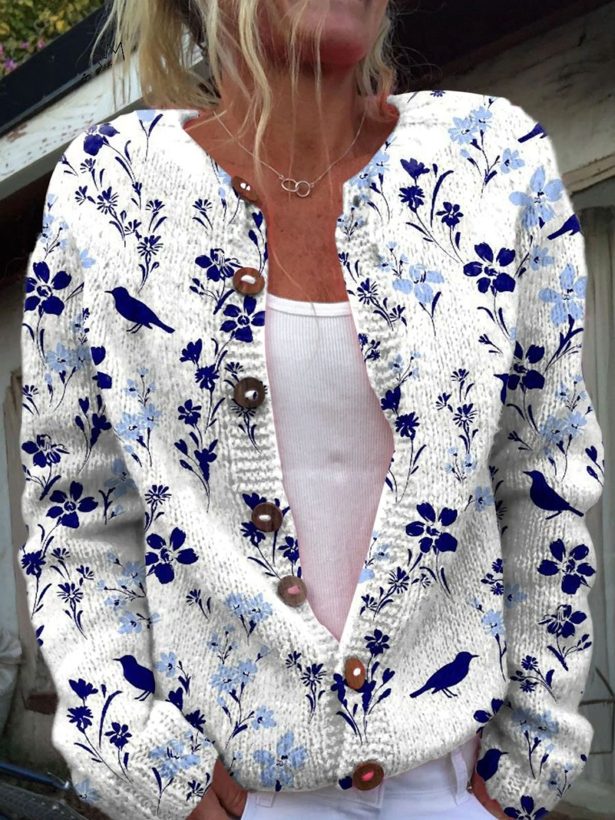 Vynora™ | Vintage Bird Floral Print Button Cardigan Sweater