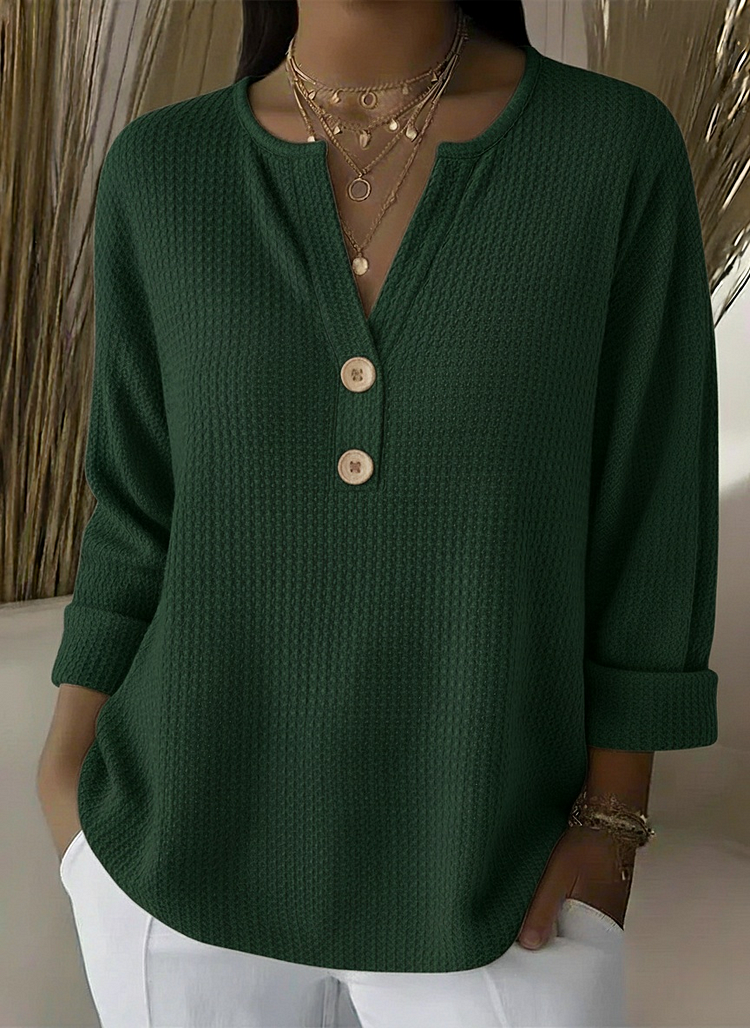 Lucía | Waffle Henley Tee with Buttons