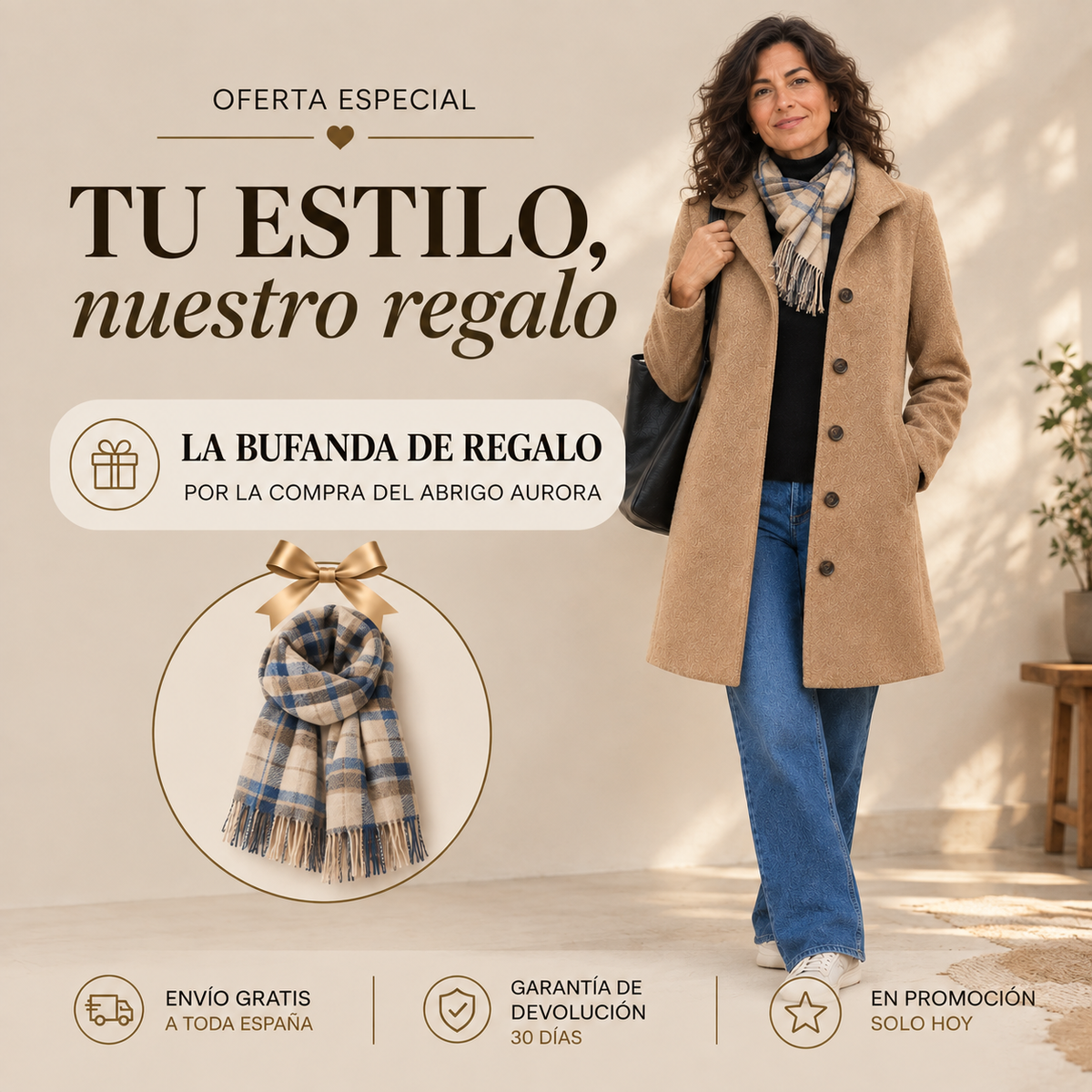 Aurora | Classic Wool Coat with Free Matching Scarf