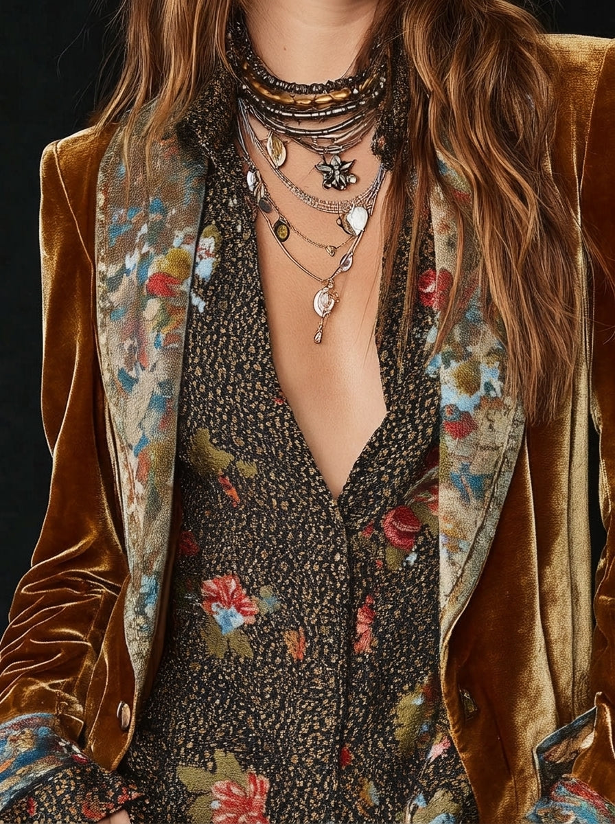 Marcela - Patchwork Blazer with Vintage Floral Print