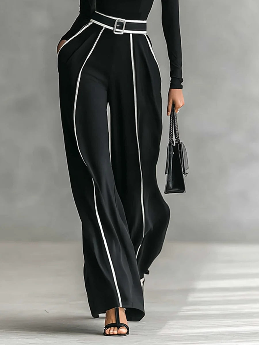 Emma | Elegant Two-Piece Set with High Neck and Wide-Leg Trousers