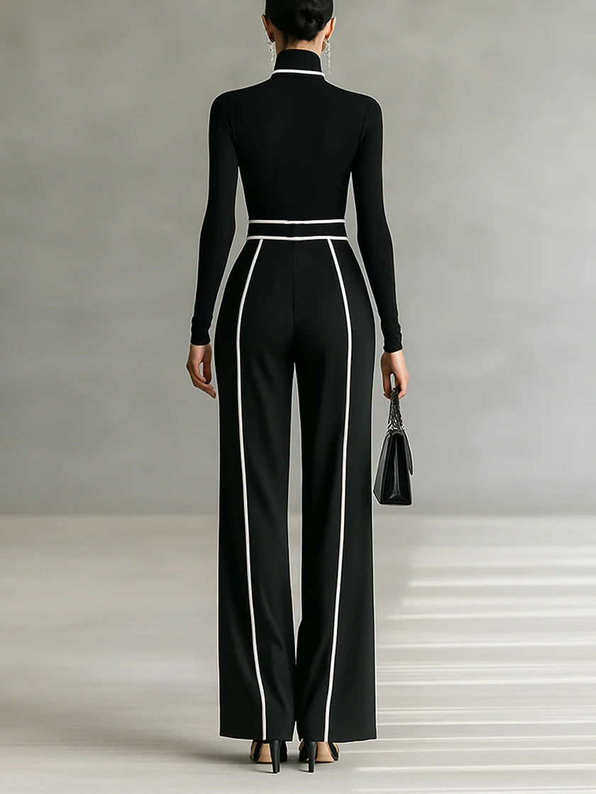 Emma | Elegant Two-Piece Set with High Neck and Wide-Leg Trousers