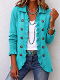 Maribel | Turquoise Knit Cardigan with Ruffles