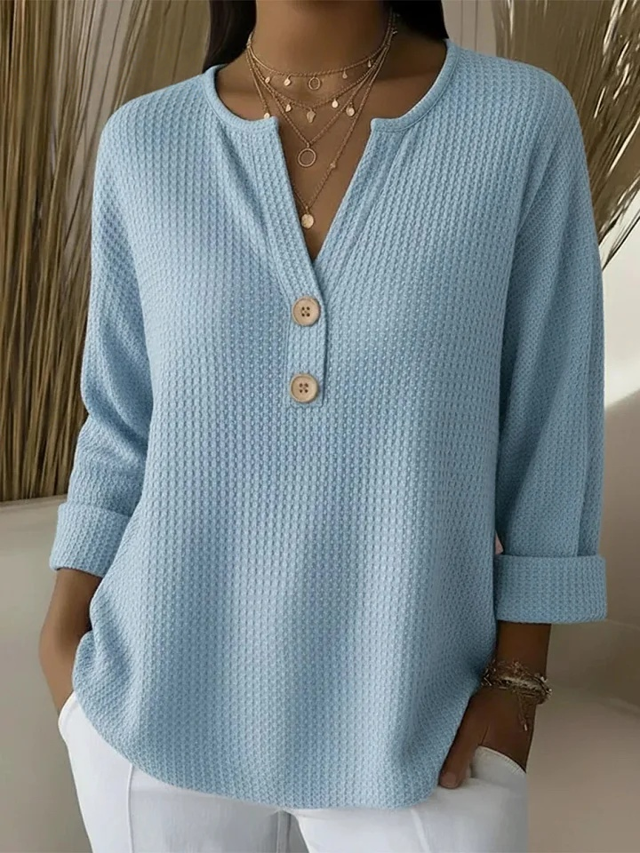 Lucía | Waffle Henley Tee with Buttons