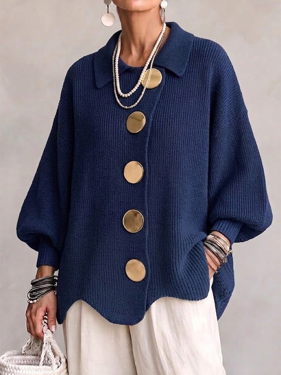 Isadora™ | Oversize Collared Cardigan with Large Metal Buttons