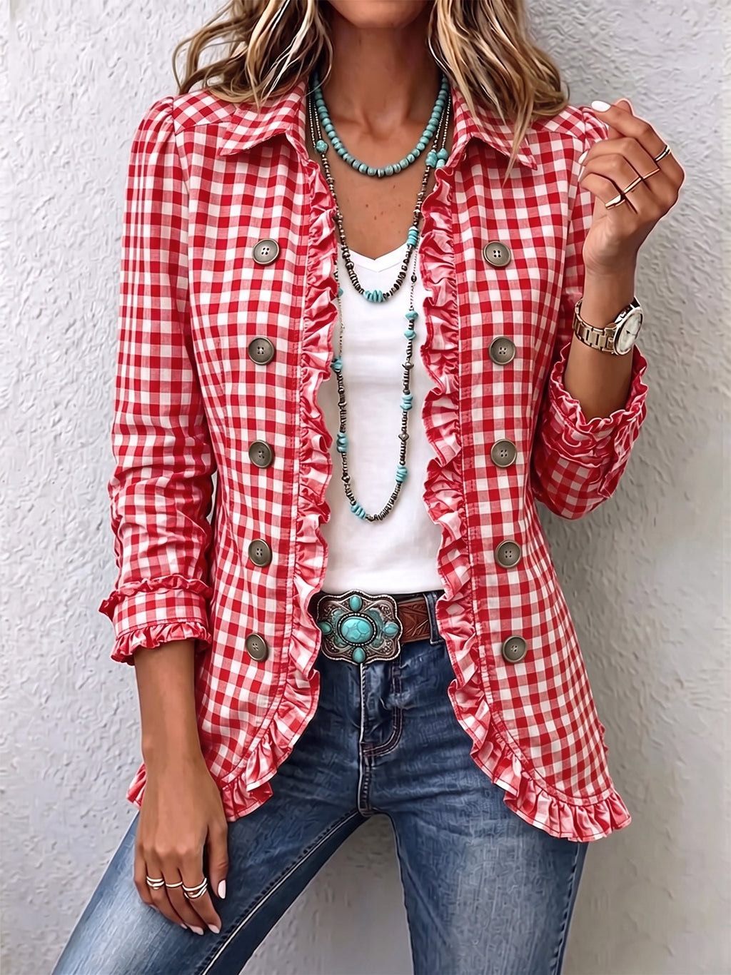 Purificación | Gingham Jacket with Ruffles