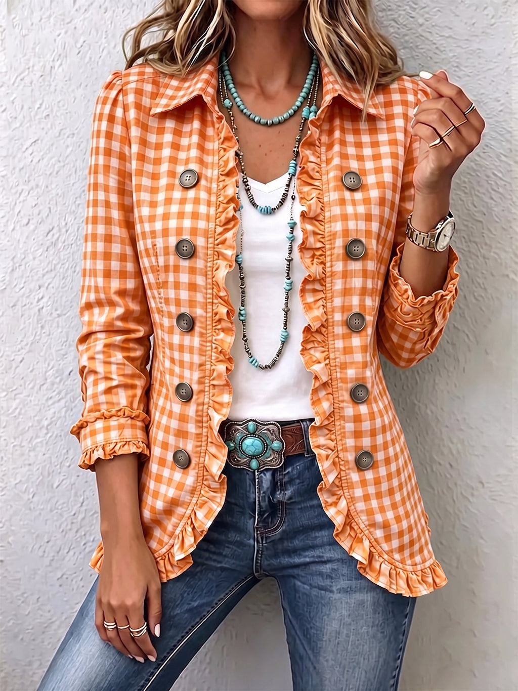Purificación | Gingham Jacket with Ruffles