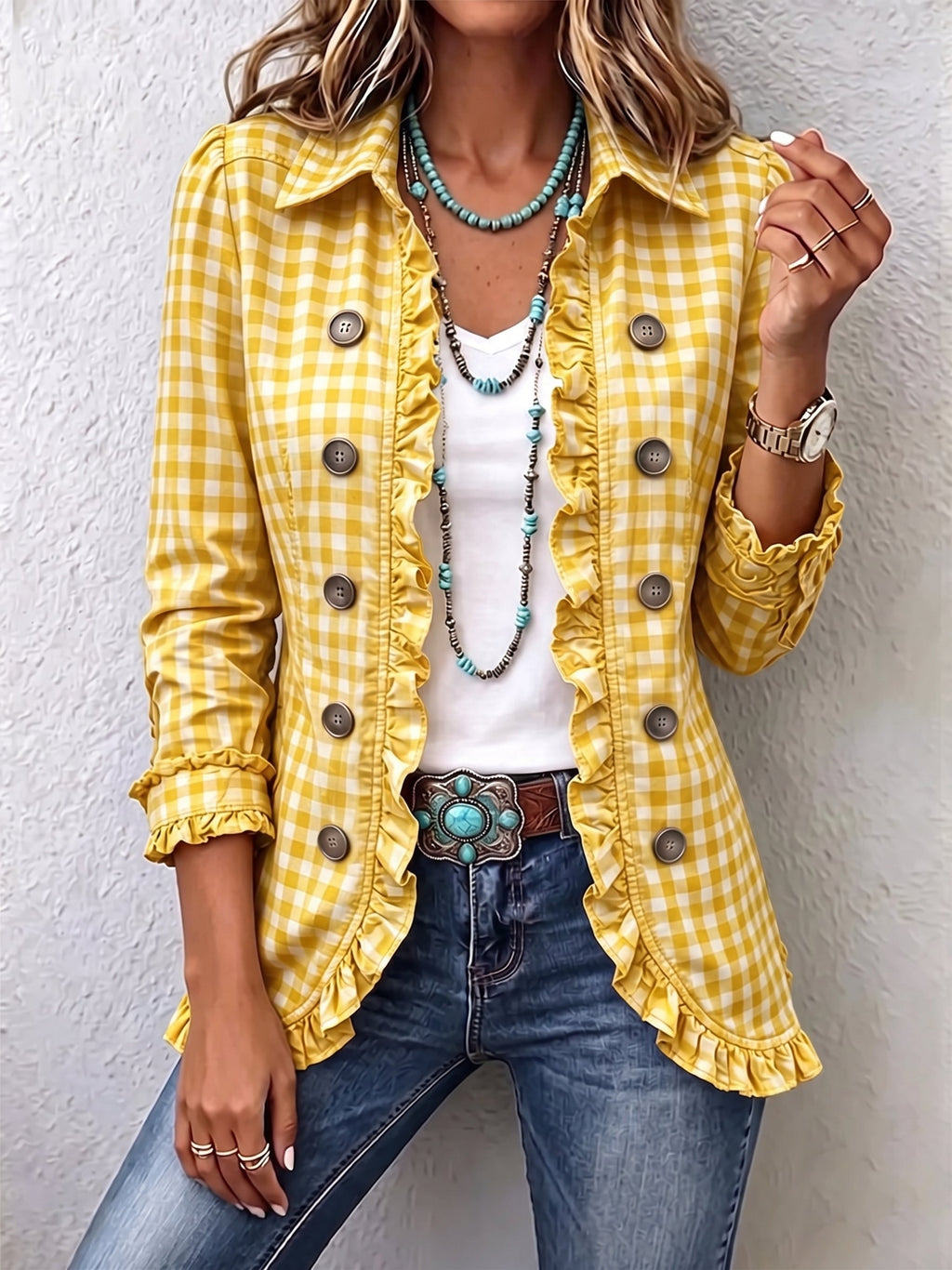 Purificación | Gingham Jacket with Ruffles