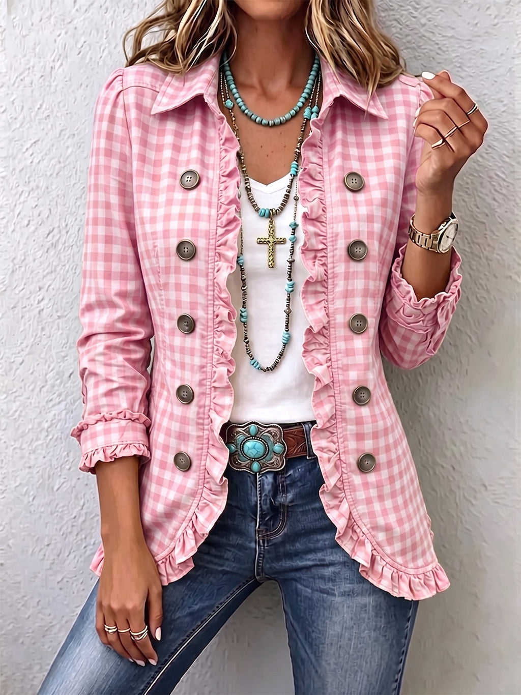 Purificación | Gingham Jacket with Ruffles