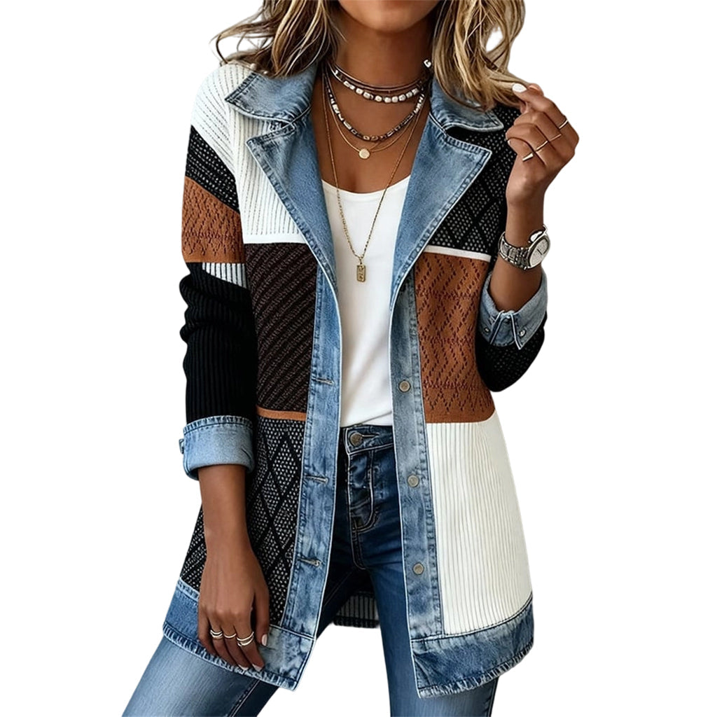 Lea - Ribbed Knit Denim Jacket